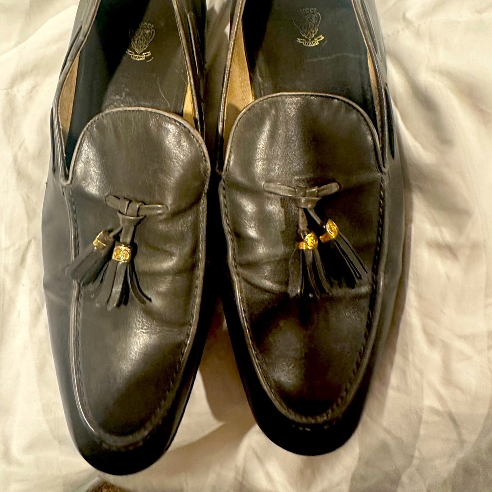Gucci Vintage Tassle Leather Oxford Loafer Shoe gray Size 43 M